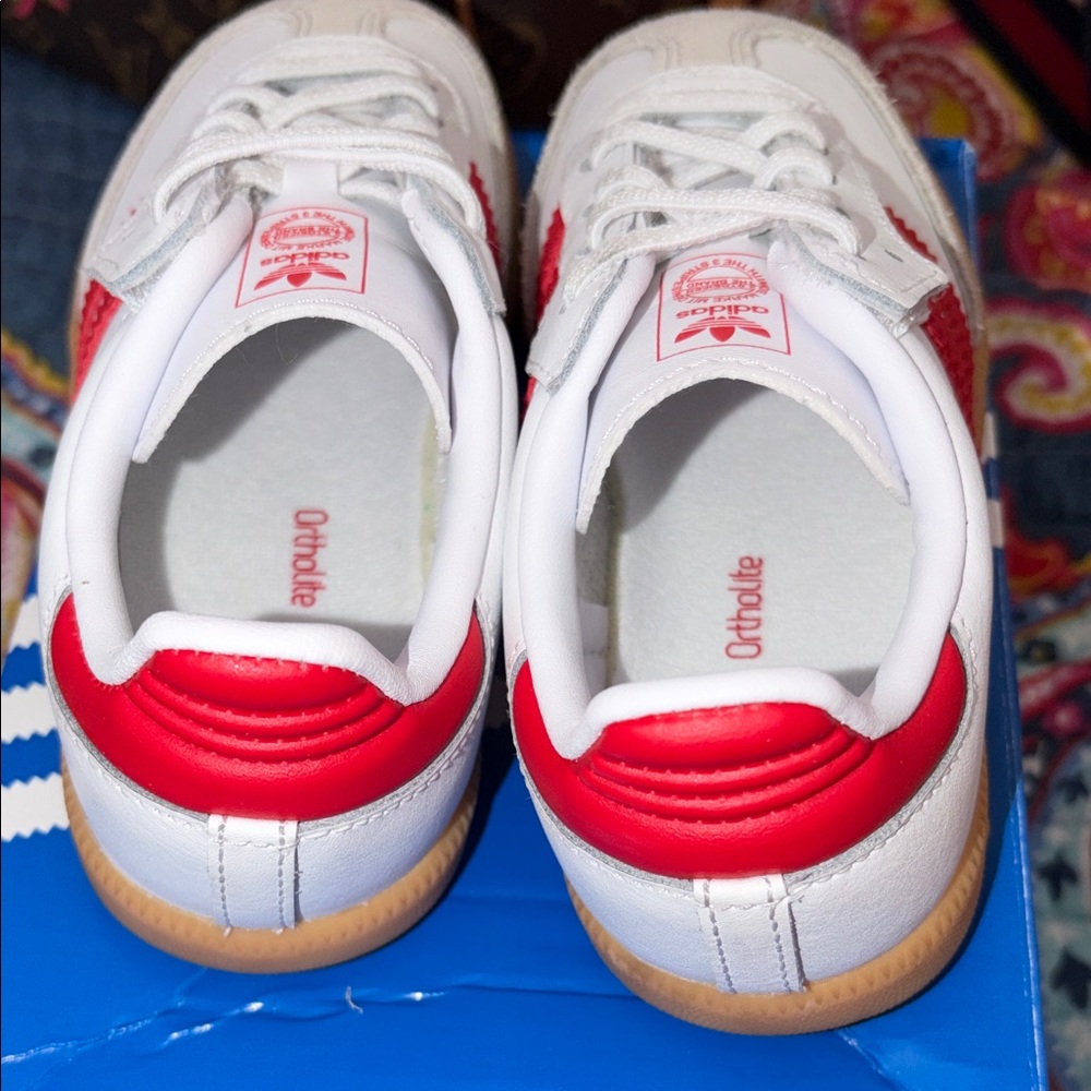 Adidas Samba Toddler Size 10 White and Red Sneakers with Tan Accents - Picture 2 of 4
